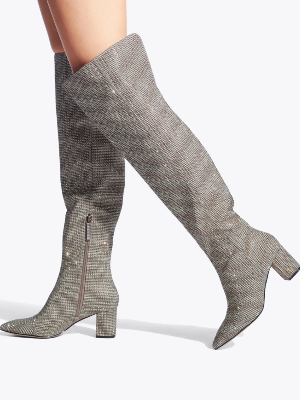 Kurt Geiger Burlington Crystal Pointed Toe Over The Knee Boots In Gold Size 36